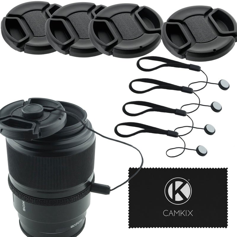 CamKix طقم غطاء عدسة 52 مم - 4 أغطية عدسة قابلة للتثبيت لكاميرات DSLR - 4 حافظات لأغطية العدسة - قطعة قماش تنظيف من الألياف الدقيقة متضمنة - متوافق مع كاميرات نيكون، كانون، سوني (52 مم) - Image 1
